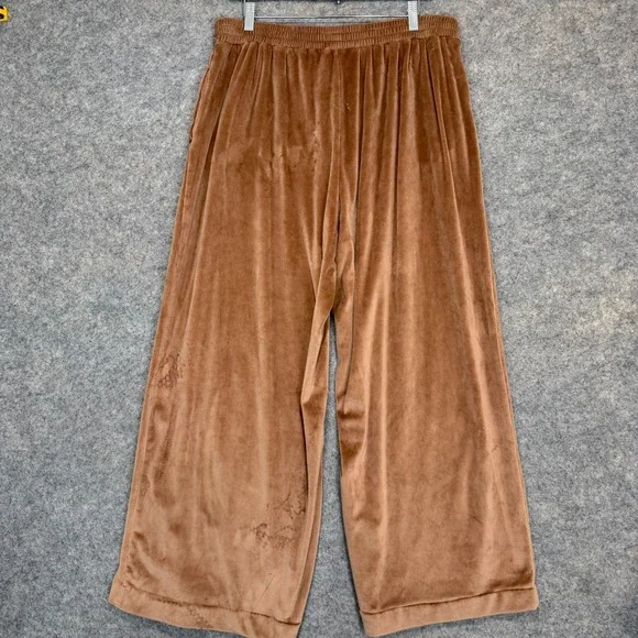 Skims Velour Wide Leg Pants Womens XL Pull on Baggy Brown Velvet *read* - Picture 10 of 16